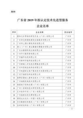 广东省2019年度技术先进型服务企业认定名单公示通知